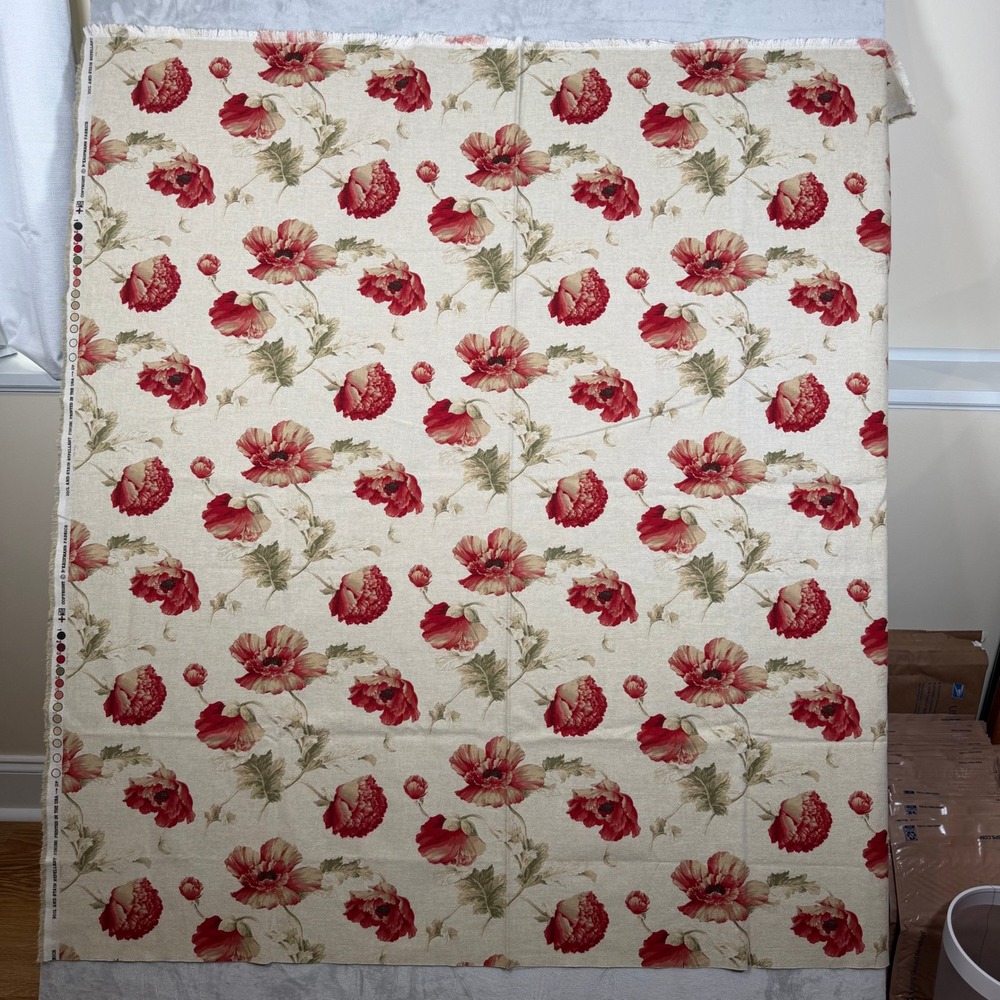 Waverly Norfolk Rose Vintage Floral Upholstery Fabric P/Kaufmann Red Cream 53x52